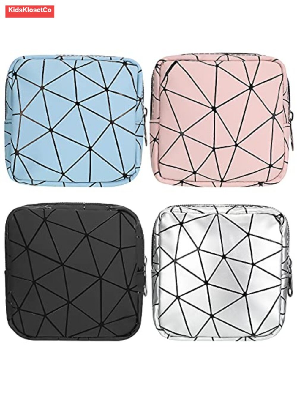 Set of 4 Faux Leather Cosmetic Travel Bags with Zipper, 5x5x1.6 inches